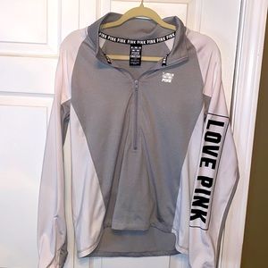 PINK Victorias Secret Grey and White Half Zip Workout Jacket
